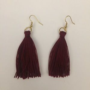 Maroon with Gold Tassel Earrings